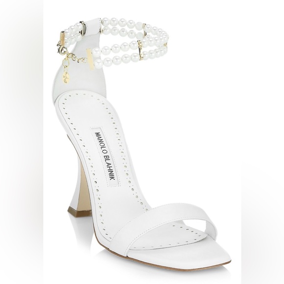Manolo Blahnik Charona 105 White Pearl Sandals Shoes $1095 - Picture 1 of 16